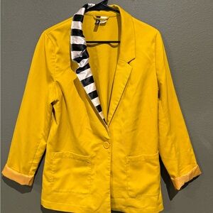 H&M Yellow Blazer with Striped Collar